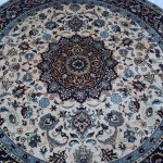 8x8 ft Traditional Round Rug, Afghan Handmade Flower Circle Rug, White Blue Floral Wool Rug, Rugs Living Room, Gaming Rug, Circular Rug Carpet