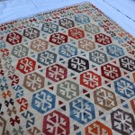 6x9 ft Afghan kilim rug, Large beige flatweave natural wool rug kilim, Living room bedroom, Colorful dining room dorm rug, Turkish geometric kilim.